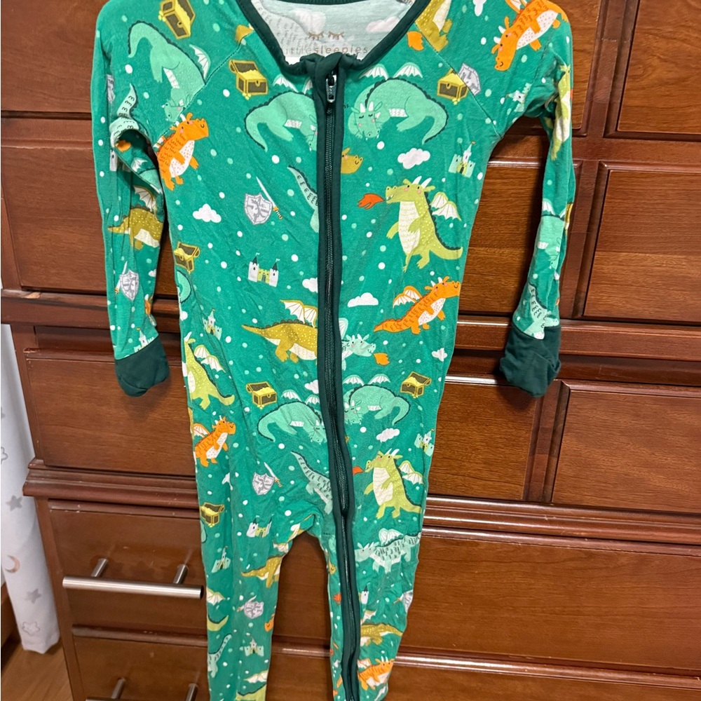 Little Sleepies Green Dinosaur Print Footie